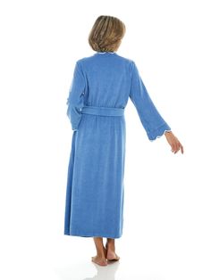 Bring the spa experience into your home with my Blue French Terry robe. Crafted from soft, mid-weight French terry fabric, this robe offers just the right amount of warmth, without feeling bulky. The hand-scalloped edges add a flattering touch, further accentuating your feminine lines, so you always look as good as you feel. The luxuriously soft, yet highly-absorbent fabric makes it ideal for stepping out of the shower, while the attached belt provides a secure and comfortable fit. Grab your Fre Terry Robe, Blue French, The Spa, Terry Fabric, French Terry Fabric, Spa Experience, Stepping Out, Scalloped Edges, French Terry