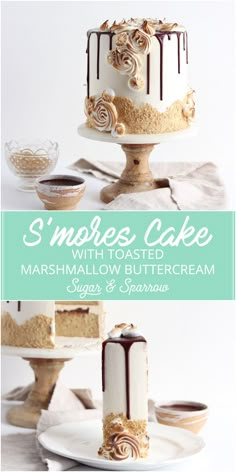 three cakes with toasted marshmallow buttercream frosting