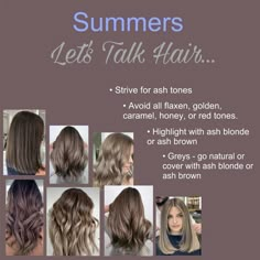 Hair Color True Summer, Hair For Soft Summer, True Summer Color Palette Hair, Soft Summer Brunette, Soft Summer Color Palette Hair, Cool Summer Hair Color Palette, Cool Summer Hair Colors, True Summer Hair Color, True Summer Hair