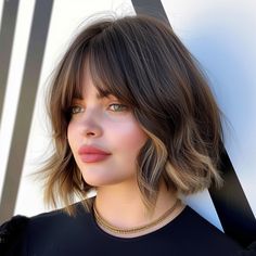 Curtain Bangs in a Layered Style Bob Short Layered Bob Without Bangs, Brunette Bob With Curtain Bangs, Bob With Curtain Fringe, Bob Hairstyles With Curtain Bangs, Layered Bob Hairstyles With Bangs, Short Bob With Curtain Bangs, Brown Hair Short Bob, Bob Haircut With Curtain Bangs, Curtain Bangs With Short Hair