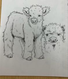 a drawing of two small dogs standing next to each other on a piece of paper