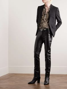 CELINE HOMME Leopard-Print Silk Crepe de Chine Shirt for Men Mens Leopard Print Shirt Outfit, Aw23 Runway, Futuristic Clothes, Jonathan Roumie, Outfits For Parties, Mens Runway Fashion, Chelsea Boots Men Outfit, Boots Men Outfit, Male Outfit