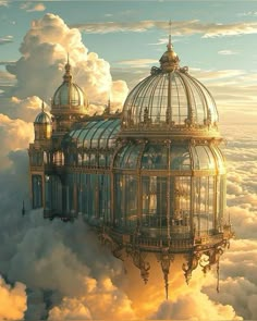 an ornate building in the middle of clouds