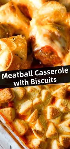 meatball casserole with biscuits in a baking dish