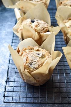 several muffins cooling on a wire rack