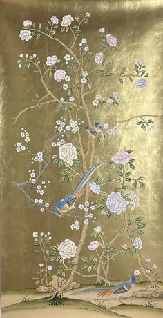 De Gournay Wallpaper Dining Room, Chinisorie Wallpaper, Mural Wallpaper Entryway, Flower Textured Art, Classical Art Wallpaper, Vintage Drawing Room, Gold Chinoiserie Wallpaper, Modern Chinoiserie Wallpaper, Gold Floral Wallpaper