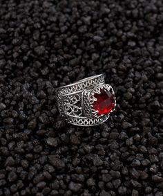 "Ruby Silver Gothic Victorian Bold Women Ring, 925 Sterling Red Quartz Gem Handmade Trendy Filigree Ring, Vintage Chunky Square Ring for Her Red cocktail ring, birthday gift her, goth girl ring, boho statement ring, july birthstone ring Material: 925 Sterling Silver (NICKEL FREE) Gemstone: Ruby Quartz 10 mm. Ruby is the July birthstone - and it's one of the most coveted of gems. The name is derived from the Latin word ruber, meaning \"red\" - the color of love and passion. The Ruby Silver Gothic Victorian Bold Women Ring is a stunning piece of jewelry that features a chunky square-shaped red quartz gemstone set in a 925 Sterling Silver filigree band. This handmade ring has a bold and unique design that combines Gothic and Victorian styles, making it perfect for women who want to make a sta Red Sterling Silver Round Rings, Red Ruby Filigree Ring, Classic Red Jewelry Ring, Red Sterling Silver Crystal Ring, Classic Red Crystal Ring As A Gift, Red Sterling Silver Ring, Classic Red Crystal Ring Gift, Red Crystal Ring With Stone Setting For Anniversary, Red Open Ring Fine Jewelry