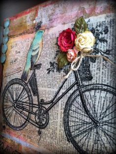 an altered photograph of a bicycle with flowers on it