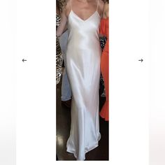 Worn Once To Wedding Reception. Dry Cleaned - $1000 Retail. Flattering And Simple! Pure White Silk. Elegant V-neck Slip Dress For Wedding, Elegant Maxi Length Wedding Dress, Elegant Maxi Wedding Dress, White V-neck Slip Dress For Wedding, Elegant Floor-length Slip Dress For Formal Events, Elegant Floor-length Slip Dress For Formal Occasions, Elegant White Full-length Dress, Silk V-neck Maxi Dress For Wedding, White Full-length Maxi Dress For Formal Occasions