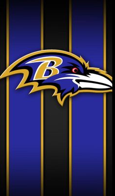 the baltimore ravens logo on a blue and gold striped background