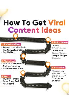 an info poster with the words how to get virtual content ideas on it and arrows pointing up