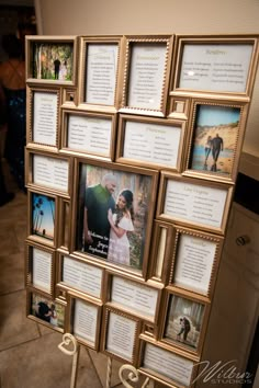 a gold frame with many pictures on it