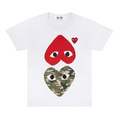 CDG Play T Men's White T-shirts Upside Down Heart, Camo Heart, Cdg Shirt, Cdg Play, Red Valentine, Red Camo, Play Comme Des Garcons, White Tshirt Men, Heart Tee