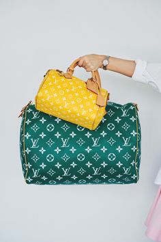 Louis Vuitton Calfskin Monogram Speedy P9 Bandouliere Green & Yellow Speedy Bandouliere 30, Speedy Bandouliere 25, New Car Accessories, Lv Speedy, Speedy Bandouliere, Women's Bags By Shape, Louis Vuitton Empreinte, Louis Vuitton Damier Ebene