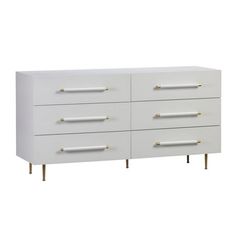 a white dresser with gold handles and drawers