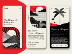 three bookmarks with different designs on them, one in red and the other in black