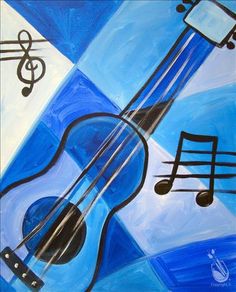 an acrylic painting of a violin and music notes