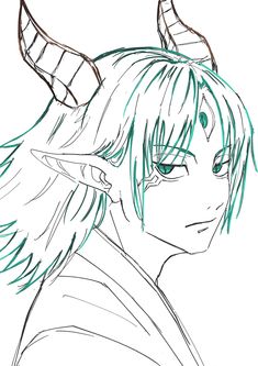 a drawing of an anime character with horns on his head