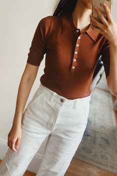 Polo Top Outfit Women, Polo Top Outfit, Everlane Jeans, Best Winter Outfits, Textured Cardigan, Office Outfits Women, Cocoa Brown, Sustainable Fashion Brands, Cashmere Turtleneck