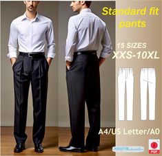 Men's Regular Fit Pants Sewing Pattern/ XXS-10XL /Trendy Pants Pattern /Men's Plus Size  Pattern/Standard Fit Pants /  Casual Office Pants Pattern for Men. Regular Fit pants are generally not tight fitting and allow enough freedom of movement to move comfortably without looking too wide or baggy. They are not as tight as slim fit pants and not as wide as relaxed fit pants. For woven and low stretch fabrics. Available as an instant download (zip, pdf) sewing pattern bundle with a range of size op Pants Pattern For Men, Men Pants Pattern, Regular Fit Pants, Plus Size Patterns, Pants Sewing, Trendy Pants, Office Pants, Pants Sewing Pattern, Men Pants