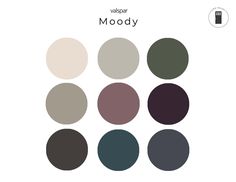 the color palettes for moody are shown in different shades and sizes, including dark green