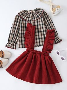 Outfits Formal, Overall Skirt, Office Casual Outfit, Kids Clothing Brands, Doll Collar, Suspenders Set, Fall Wear, Suspender Dress