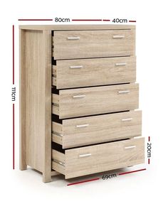 an image of a chest of drawers with measurements for each drawer and the width in inches