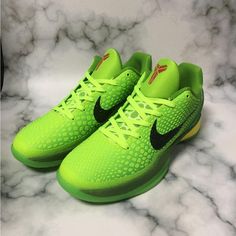 Introducing The Fresh And Stylish Kobe 6 Protro Grinch 2020 Sneakers! These Brand New Athletic Shoes Come In A Vibrant Green Colorway And Are Customized With The Kobe Bryant Product Line. With A Style Code Of Kobe, These Sneakers Are Perfect For Sports Activities As Well As Daily Wear. They Were Released In 2020 And Are In Excellent Condition. Don't Miss Out On This Comfortable And Trendy Footwear Option! Kobe 6 Protro, Kobe 6, Trendy Footwear, Vibrant Green, Sports Activities, Kobe Bryant, Grinch, Black Nikes, Nike Men