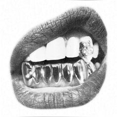 a black and white photo of a person's mouth with gums on it