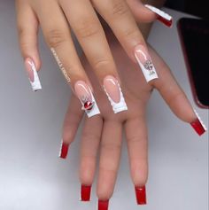 Unghie Sfumate, Acrylic Nail Set, Red Acrylic Nails, Long Acrylic Nail Designs, Colored Acrylic Nails, Girly Acrylic Nails, French Tip Acrylic Nails, French Acrylic Nails, Short Square Acrylic Nails