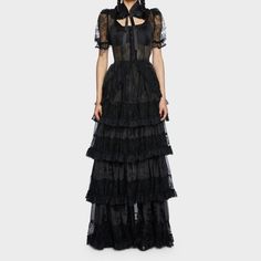 Goth Tulle Gown Size S New With Tags Customize Character, Organza Maxi Dress, Dresses Kawaii, What Is My Aesthetic, Tulle Skirts Outfit, Current Mood Clothing, Black Velvet Gown, Layered Ruffle Skirt, Gothic Dresses