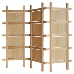 a room divider made out of wood with four sections on each side and one section at the top