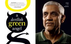 an older man with grey hair and green shirt next to the cover of a book