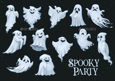 halloween spooky party ghost stickers on a black background with the words spooky party