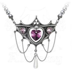 Goth Pendant, Gothic Jewelry Diy, Pink Heart Pendant, Alchemy Gothic, Goth Necklace, Crystal Heart Necklace, Swarovski Crystal Hearts, Alternative Jewelry, Pewter Pendant