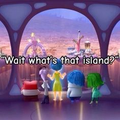 an animated scene with the words wait what's that island? and cartoon characters