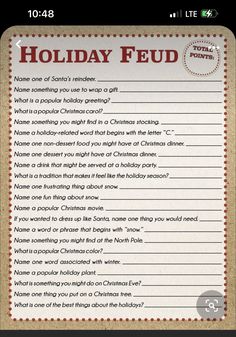 a christmas letter to santa claus is shown on the phone, and it says holiday feud