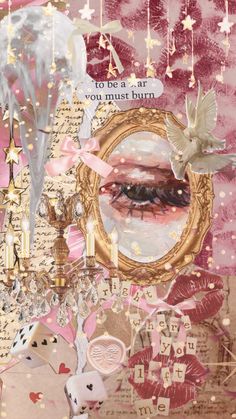 an altered collage with pink and gold