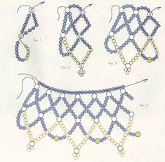 three different types of beaded necklaces with beads on the bottom, and two rows of beads attached to each other