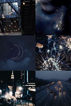 the collage shows fireworks, buildings, and street lights in different stages of being photographed