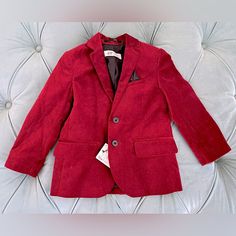 Nwt H&M Toddler Ox Blood Burgundy Red Velvet Suit Blazer Jacket With Sewn-In Sating Black Pocket Square Size 2-3 Years Absolutely Gorgeous Jacket! Perfect For A Formal Event Like A Wedding, For Church Or Holiday Photos! Red Velvet Suit, Black Pocket Square, Kids Leather Jackets, Light Blue Blazer, Kids Blazers, Pocket Square Size, Blazer For Boys, Black Suit Jacket, Velvet Suit