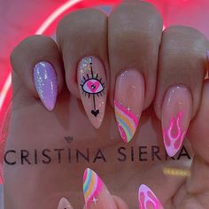 Loud Nails, Disco Ball Nails, Festival Nail Ideas, Cool Nail Art Designs, Hippie Nails, Gel Mani, Classy Acrylic Nails, Pretty Nail Art Designs, Festival Nails