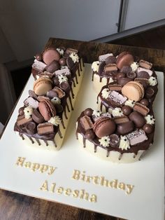 a birthday cake with chocolate and marshmallows on it