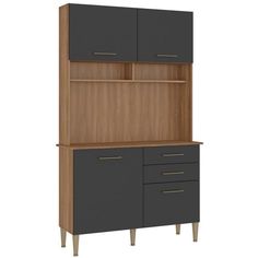 an office cabinet with two drawers and one door on the front, in grey and oak