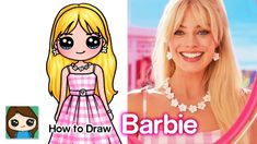 a cartoon girl with blonde hair wearing a pink and white dress, smiling at the camera