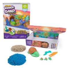 the pretend sand kit is in its box