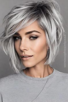 Cute Short Gray Hairstyles, Short Silver Bob Hairstyles, Long Bob Silver Hair, Sassy Grey Hairstyles, Grey Colored Hair For Women, Silver Gray Hair Color Short Haircuts, Cool Grey Hair Women, Short Hairstyle Women Grey Hair, Short Gray Bob Hairstyles