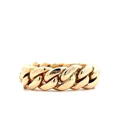 Curb Link Stacking Ring in 14k Yellow Gold This 14 karat yellow gold ring features a bold curb link chain design that stands out with its simple yet striking look. Its smooth finish gives it a radiant shine, making it versatile enough to wear alone or stack with other rings for a more personalized style. Whether you're dressing up or down, this ring is a solid choice for anyone who appreciates a piece that's both stylish and easy to wear. CHARACTERISTICS Ring Size: 6.25 Resizable: No Height Abov Sparkly Jewelry, Chunky Rings, Chain Design, Engagement Bands, Surprise Gift, Matching Band, Cuban Link Chain, Engraved Items, Cuban Link