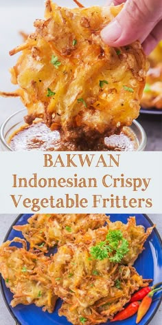 an image of some food that is being served on a plate with the words bakwan indonesian crispy vegetable fritters