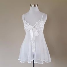 Sheer Babydoll V Neck White Medium Bridal Trousseau Never Worn Panties ~Peggy Nightgown For Bride, Cute Babydoll Dress, Wedding Night Robe, Cutesy Pajamas, Wedding Linger The Bride, Wedding Night Outfit Brides, Wedding Lingerie Outfit Night, Cute Bras Aesthetic, Loungerie Aesthetic